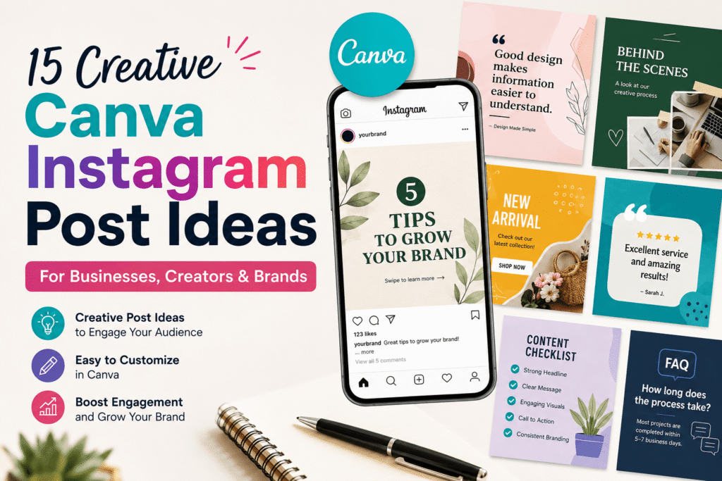 Canva Instagram post ideas with creative social media templates for businesses and creators