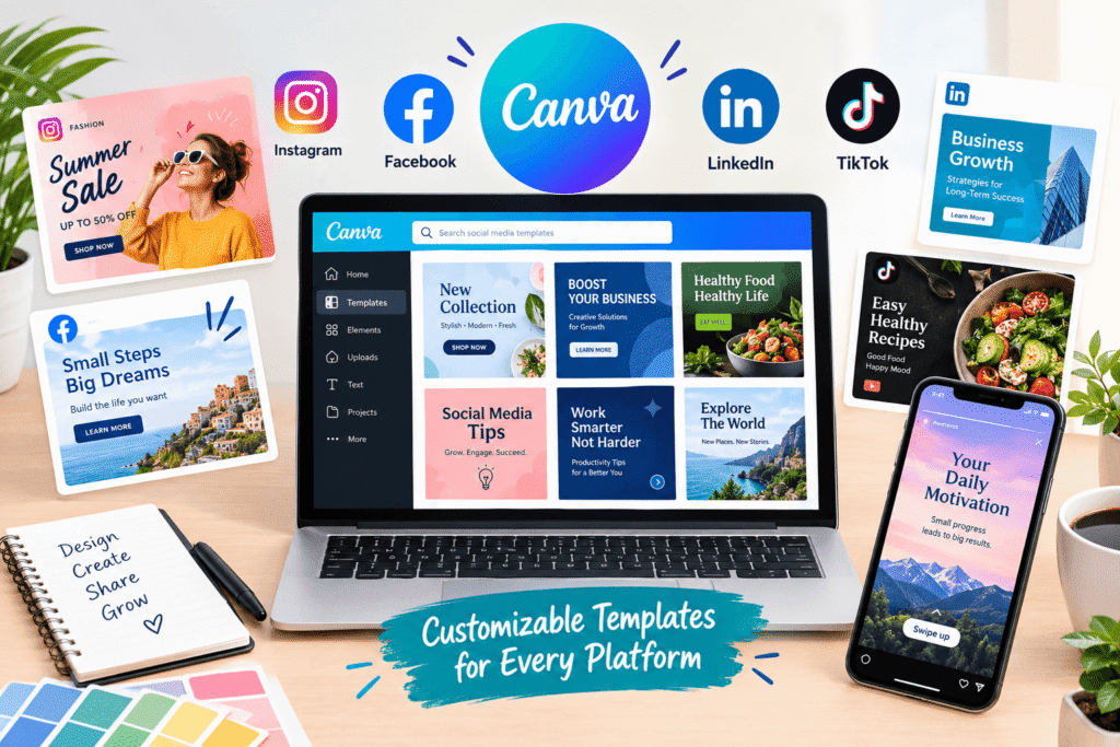 Canva templates for Instagram, Facebook, LinkedIn, and TikTok social media content