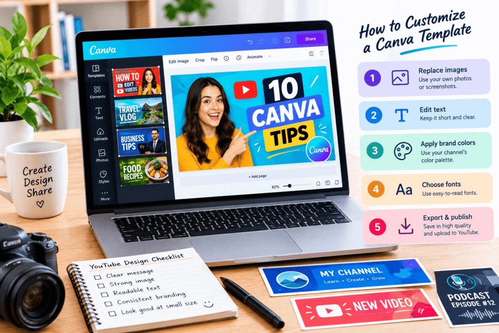 How to customize a Canva template for YouTube with thumbnail design steps